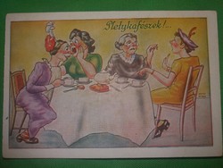 Antik 1920-30. Kaszás Jámbor humoros képeslap :Pletykafészek képek szerint Barasits