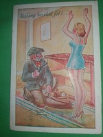 Antik 1920-30. Kaszás Jámbor humoros képeslap :Kislány kezeket fel ! képek szerint Barasit