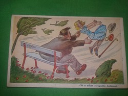 Antik 1920-30. Kaszás Jámbor humoros képeslap : A vihar elragadta babám.képek szerint Karinger