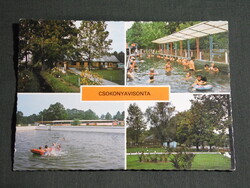 Képeslap,Csokonyavisonta,mozaik,gyógyfürdő forrás,kemping,park,medence látkép,részlet,1983-