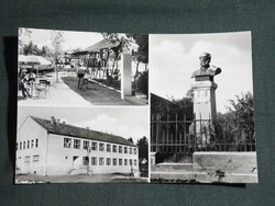Képeslap,Csokonyavisonta,mozaik,gyógyfürdő forrás,büfé,iskola,Kossuth szobor látkép,részlet,1963-