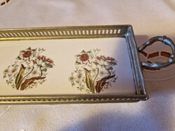 Metal-framed antique porcelain-insert tray