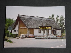 Képeslap,Csopak,Molnár csárda látkép,parkoló,Lada,Zsiguli,Skoda autó, 1983-