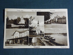 Képeslap,Csongrád,emlékmű,vasútállomás,templom,városháza,Tisza,Végh Ervin kereskedő kiadás,1939-