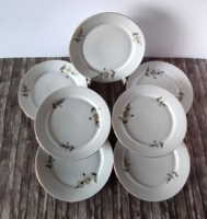 7 DB ALFÖLDI PORCELÁN MARGARÉTA MINTÁS, ARANY SZEGÉLYES SÜTIS,SZENDVICSES TÁNYÉR KÉSZLET