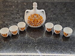 Retro Alföldi porcelán pálinkás készlet butella kupicával dugóval italos készlet