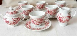 Vintage Bavaria Schumann vár jelenetes 6 személyes német porcelán kávés-teás készlet