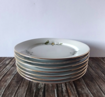 7 DB ALFÖLDI PORCELÁN MARGARÉTA MINTÁS, ARANY SZEGÉLYES SÜTIS,SZENDVICSES TÁNYÉR KÉSZLET