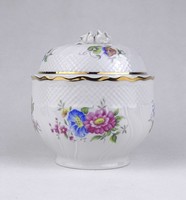 1U462 Hatalmas fehér aranyozott Hollóházi porcelán rózsás bonbonier