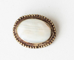 Vintage bross gyöngyház betéttel - melltű, kitűző - indiai etno ethno boho hippi stílus