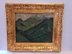 Gyönyörű brüsszeli keretben!Eredeti,szignált Basch Árpád (1873-1944) tátrai táj olaj vászon festmény