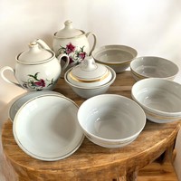 Igazi Retro orosz porcelán teás készlet a 60/70-es évekből 9 db-os vintage étkészlet csésze tányér