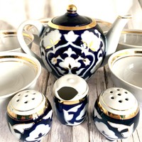 Üzbég kézzel festett teás készlet, 10 db-os gyönyörű -retro orosz teás készlet - Usbekische Teeset