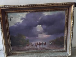 Deák B. Ferenc 50x70cm-es olaj-vászon festmény sérült