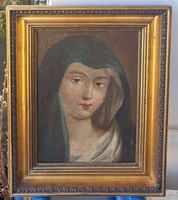Szűz Mária (antik olajfestmény, keretben) Madonna portré - keresztény vallás