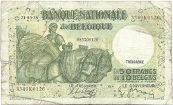 50 frank francs 10 belgas 1938 Belgium szakadt