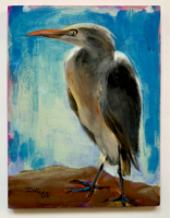 Gém - akrilfestékkel lécre festett kép - 18 x 13,5 cm (madár)