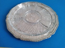 Silver round serving tray with glass insert
