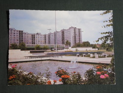 Képeslap,Debrecen,Lilla Ételbár a Hunyadi utcán,lakótelep látkép részlet, 1986-