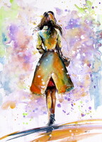 Autumn walk - watercolor painting / Őszi séta - akvarell festmény