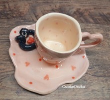 Kézműves kerámia egyedi,mintás kávés csésze szerelmes  tacskókkal Valentin napra is