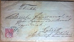 Győr 1873 levél 5 krajcáros Ferenc József bélyeg, viaszpecsét.