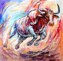 Running bull III- acrylic painting /Futó bika III .  akril festmény