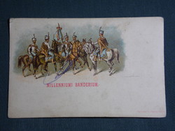 Képeslap,litho,Millenniumi Banderium,Rigler József Budapest kiadás,honvéd,huszár,katona,1899-