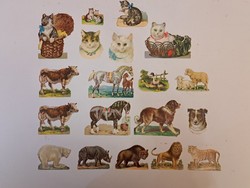 Antik papír színes litográfia gyűjtemény, figurális, állatos