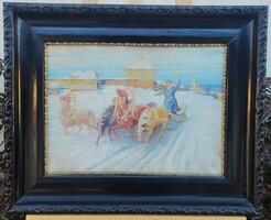 Hódi Géza (1881-1942): "Fut a Trojka" olaj festmény