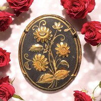 24 Carat Gold Plated Damascene Brooch, Vintage Toledo Damascene Pendant, Spanish Toledo Jewelry