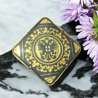 24 karát aranyozott Damascene bross, vintage damaszkén toledói kitűző medál, Toledó spanyol ékszer