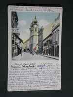 Képeslap,litho,Pécs,Király utca,A jogakadémia,templom,Fürst Lipót nagytőzsdés kiadás Pécs,1903-