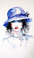 Girl with hat - watercolor painting - Lány kalappal - akvarell festmény