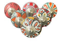 S6-53  Vintage stílusú porcelán bútorgomb szett (6 db-os)