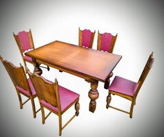 Oak Dining Set, extendable table + 6 chairs