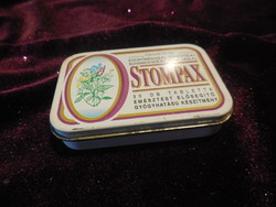 Stompax  gyógyszeres fém doboz ,  6,6 x 4,6 x 1,4  cm , szép állapot