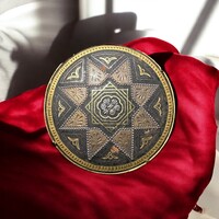 24 karát aranyozott Damascene bross, vintage damaszkén toledói kitűző medál, Toledó spanyol ékszer