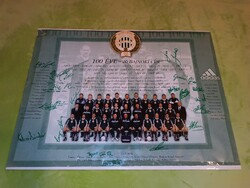 Ferencváros centenáriumi csapat kép poszter (a csapat által aláírva) 1999