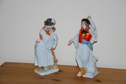 Herendi táncoló juhász, színes festett, mulatozó, népies figura, pásztor.