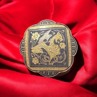 24 karát aranyozott Damascene bross, vintage damaszkén kitűző medál, Toledó spanyol toledói ékszer
