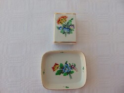 2 db herendi porcelán gyufatartó és tálka együtt