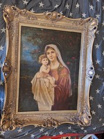 1890 k.kvalitásos  KUZMAN RUDOLF: MADONNA JÉZUSKÁVAL O/V 60X80 cm-SZÉP ÁLLAPOT