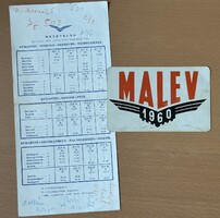 Malév 1960. június 15-től szeptember 4-ig (nyári) belföldi menetrend + Malév kártyanaptár