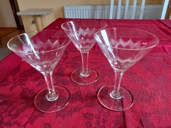 1960 as évek 3db Metszett Üveg Martinis Likõrõs  pohár