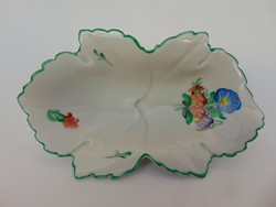 Herendi porcelán szőlőlevél tálka MAP virágmintás