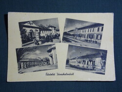 Képeslap,Jánoshalma,mozaik,népbolt,tanácsháza,szakiskola,utca látkép,részlet,1956-