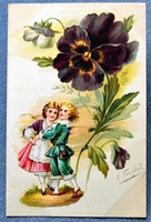 Antik eredeti dekupázs  képeslap - különleges