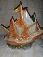 Régi német lüsztermázas porcelán hajó lámpatest