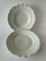 1+1 DB RÉGI FEHÉR INDAMINTÁS VASTAG KŐBÁNYAI DRASCHE PORCELÁN MÉLY ÉS LAPOS TÁNYÉR,PARASZT TÁNYÉR